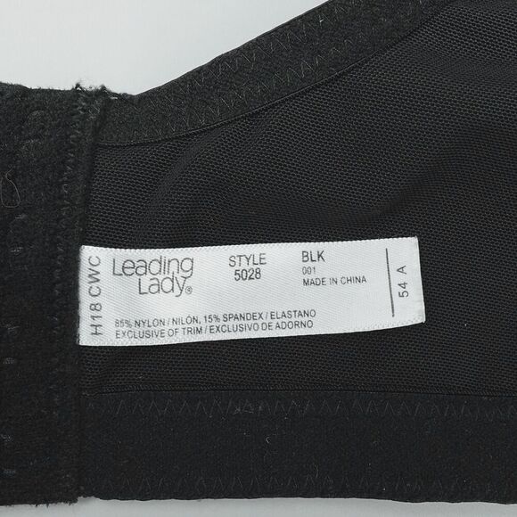 Leading Lady Bra Womens Size 54A Black T-Shirt Molded Underwire Style 5028 - Picture 2 of 12